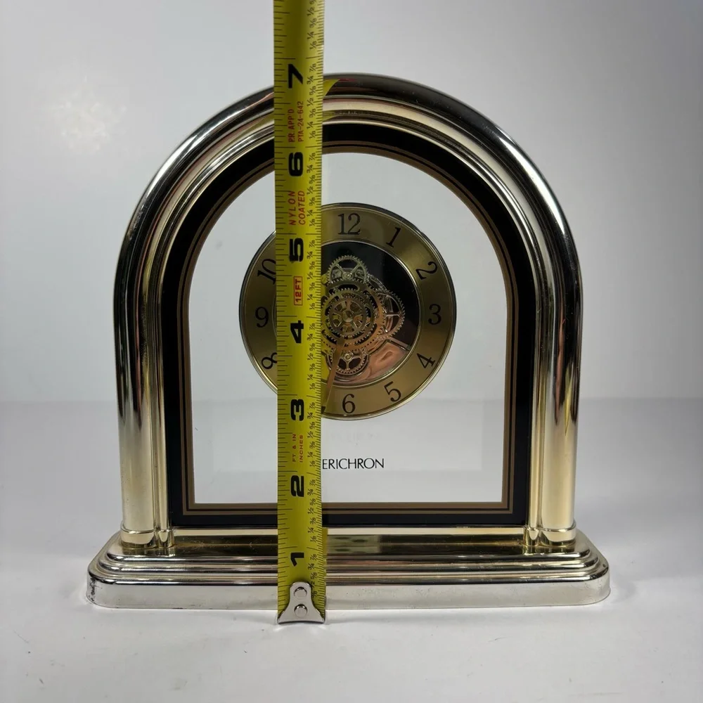 VINTAGE VERICHRON Quartz Takane Gold‎ MANTEL Desk Clock Gears Move Works